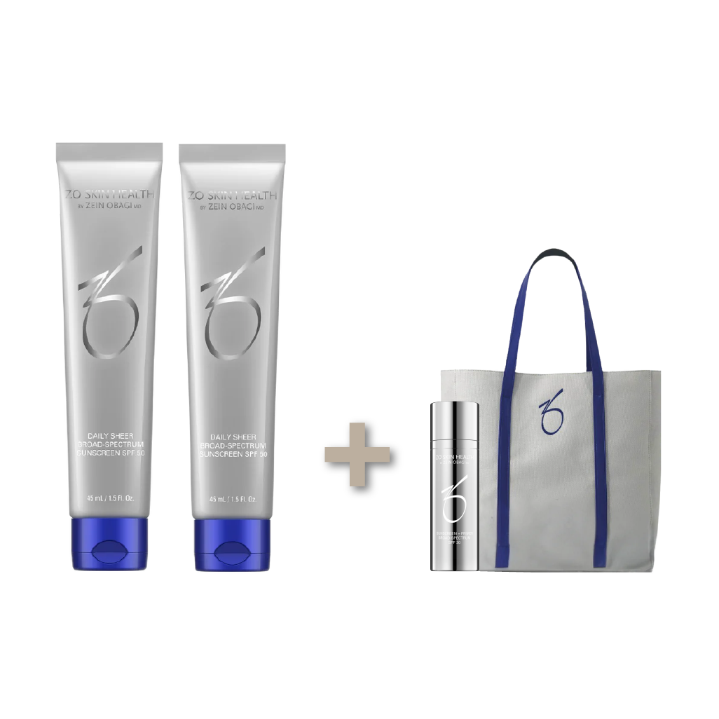 Daily Sheer Broadspectrum-Sunscreen SPF 50 (DOBBELT PAKNING) + GRATIS Sunscreen + Primer SPF30 (15ml) & skøn gave i form af ZO totebag